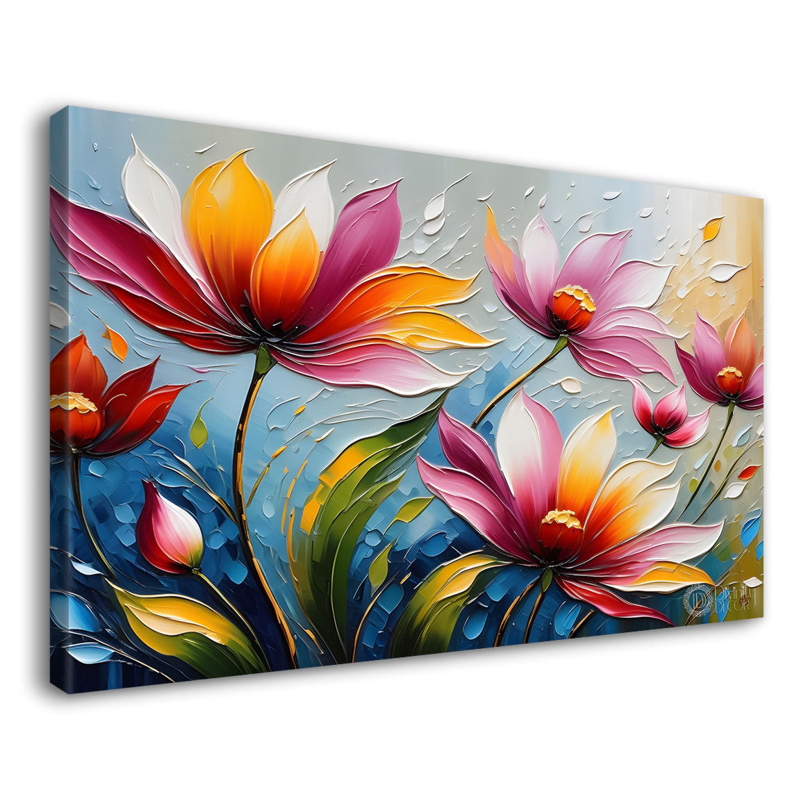 Colorful flowers with blue background- Design - Flower-158