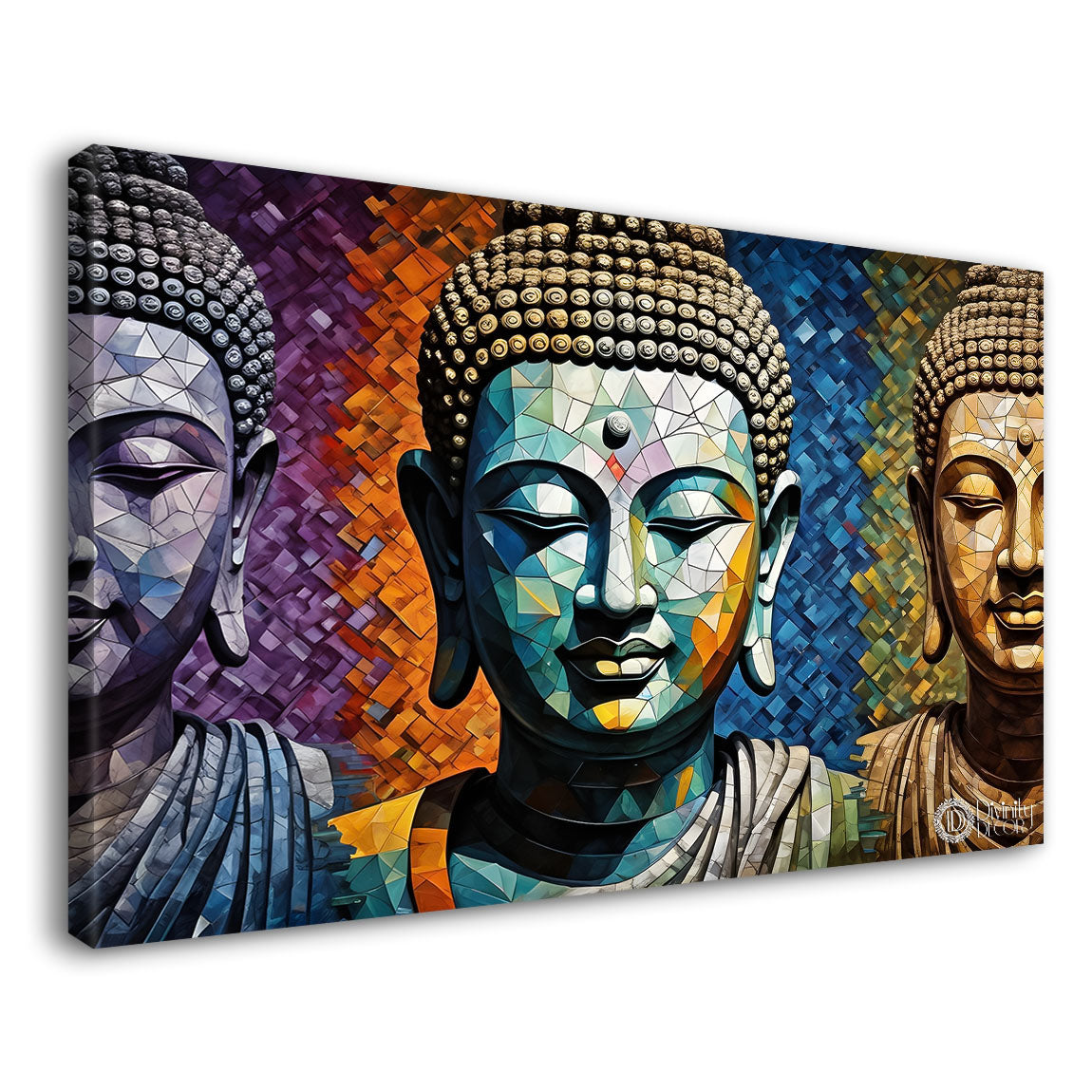 Three buddha with colorful background textured painting Canvas Wall Painting - Buddha-159