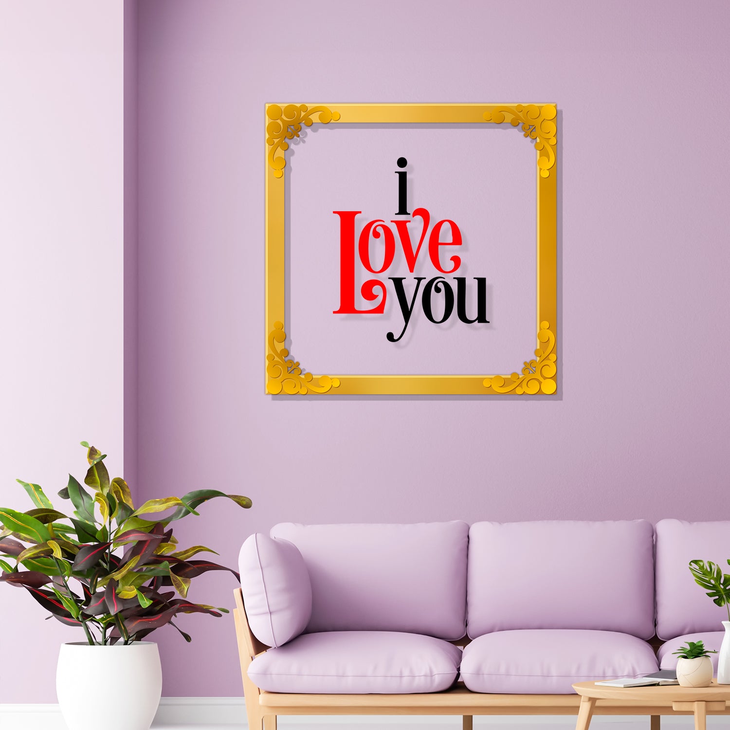 I love you Golden Plaque for Gifting, Wall Decor Clear UV print with Golden Border-159