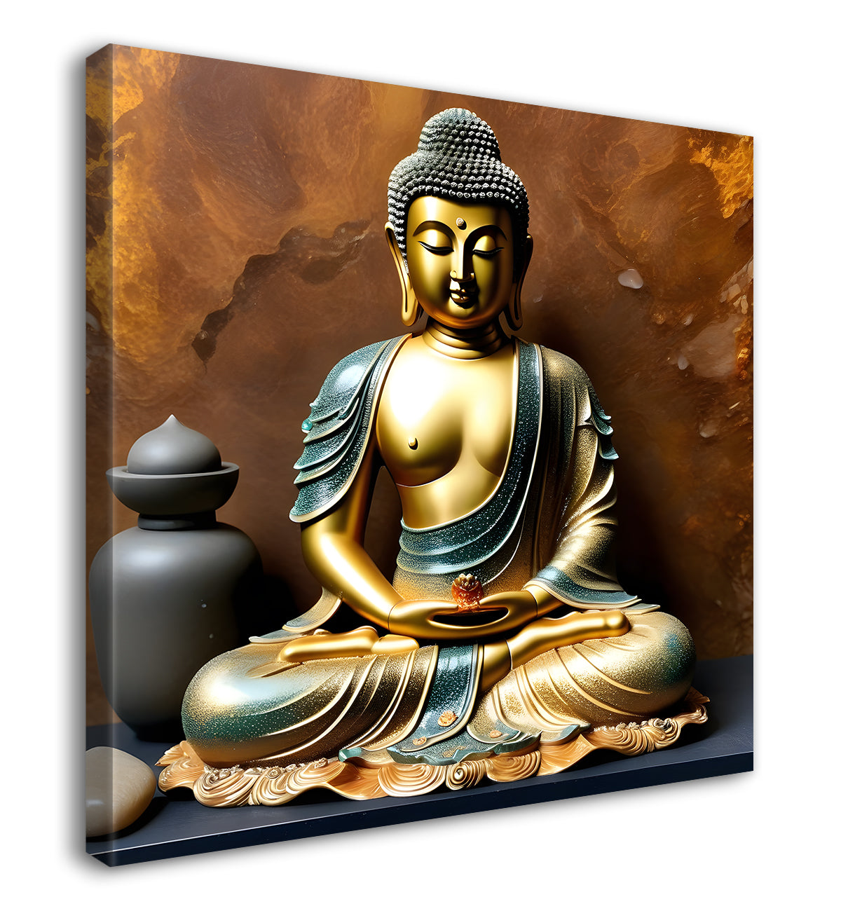 Lord Buddha Rasin art marble finish Golden painting 24x24 inch Buddha-S-159