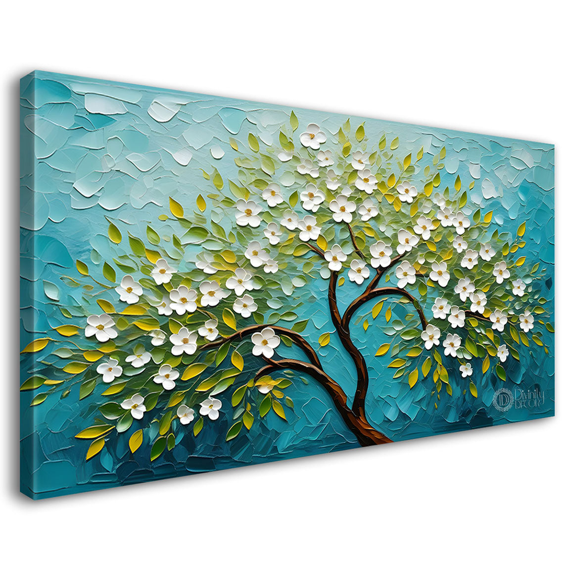 White flower tree in textured background oil painting- Design - Tree-159