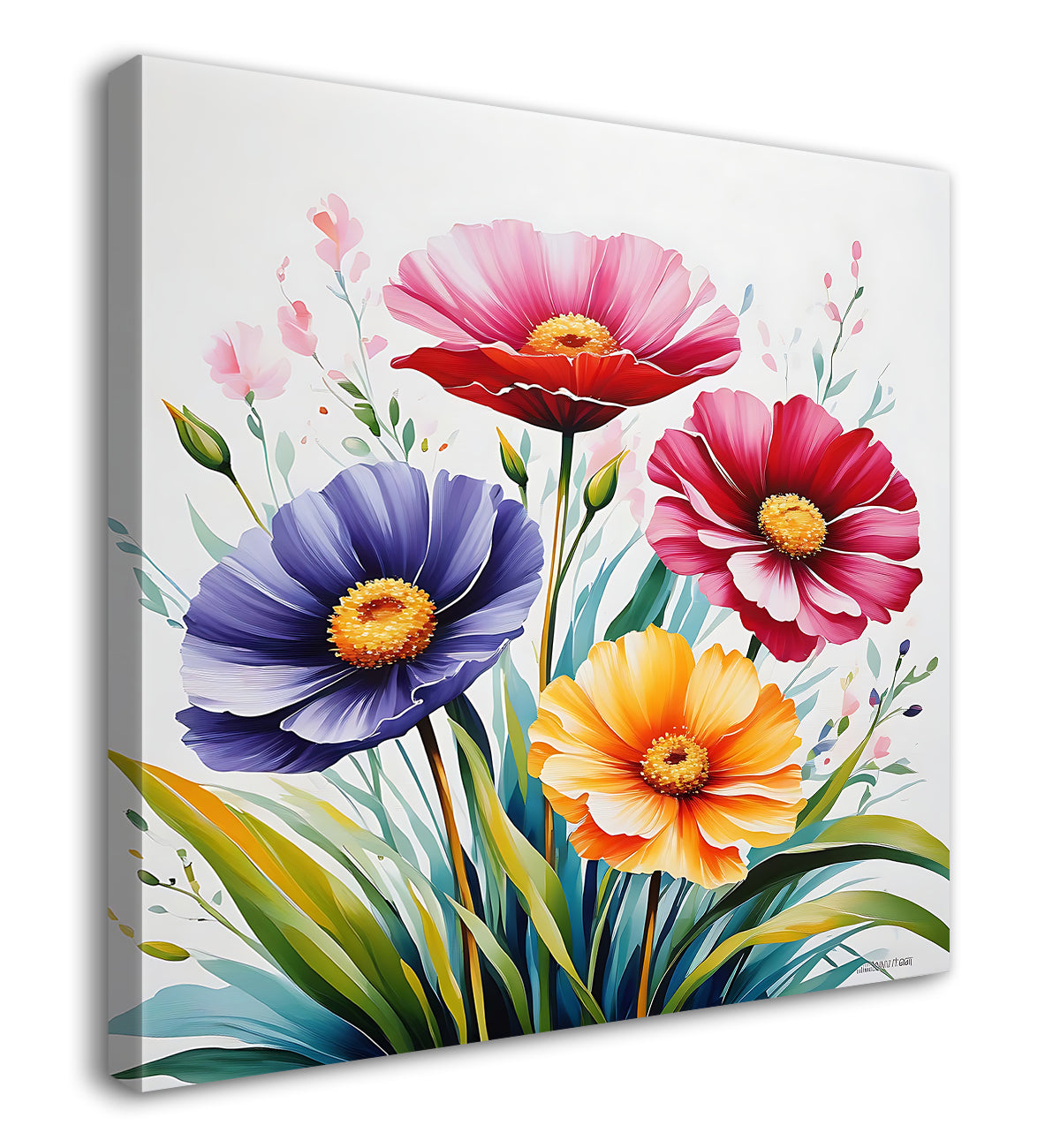 Colourful  flowers in white textured painting - Flower-S-159