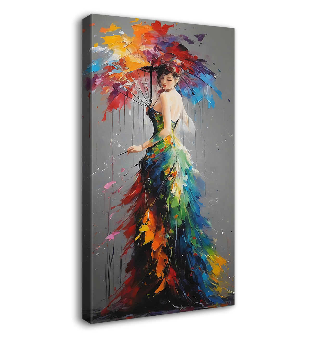 Lady in colourful dress in textured painting Canvas Painting - Nature Art -V-159
