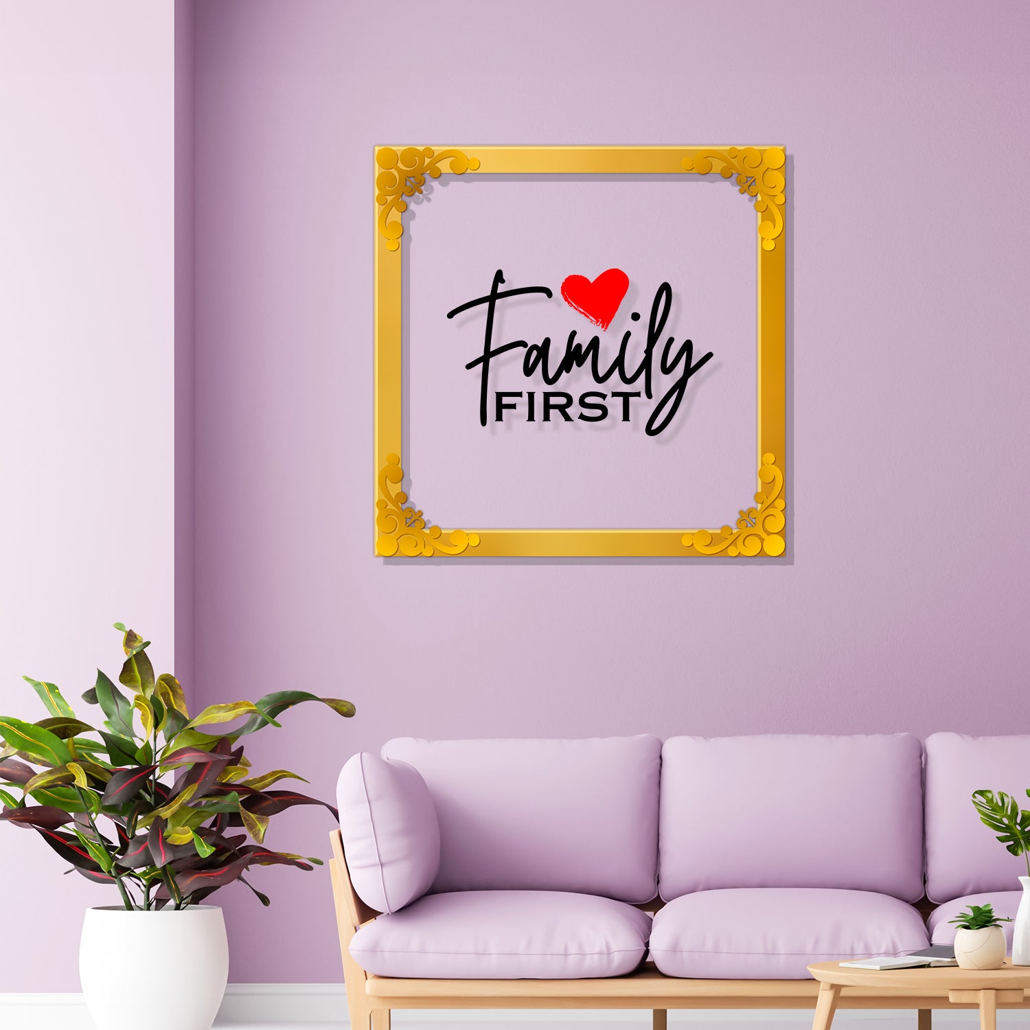 Family first Golden Plaque for Gifting, Wall Decor Clear UV print with Golden Border-15