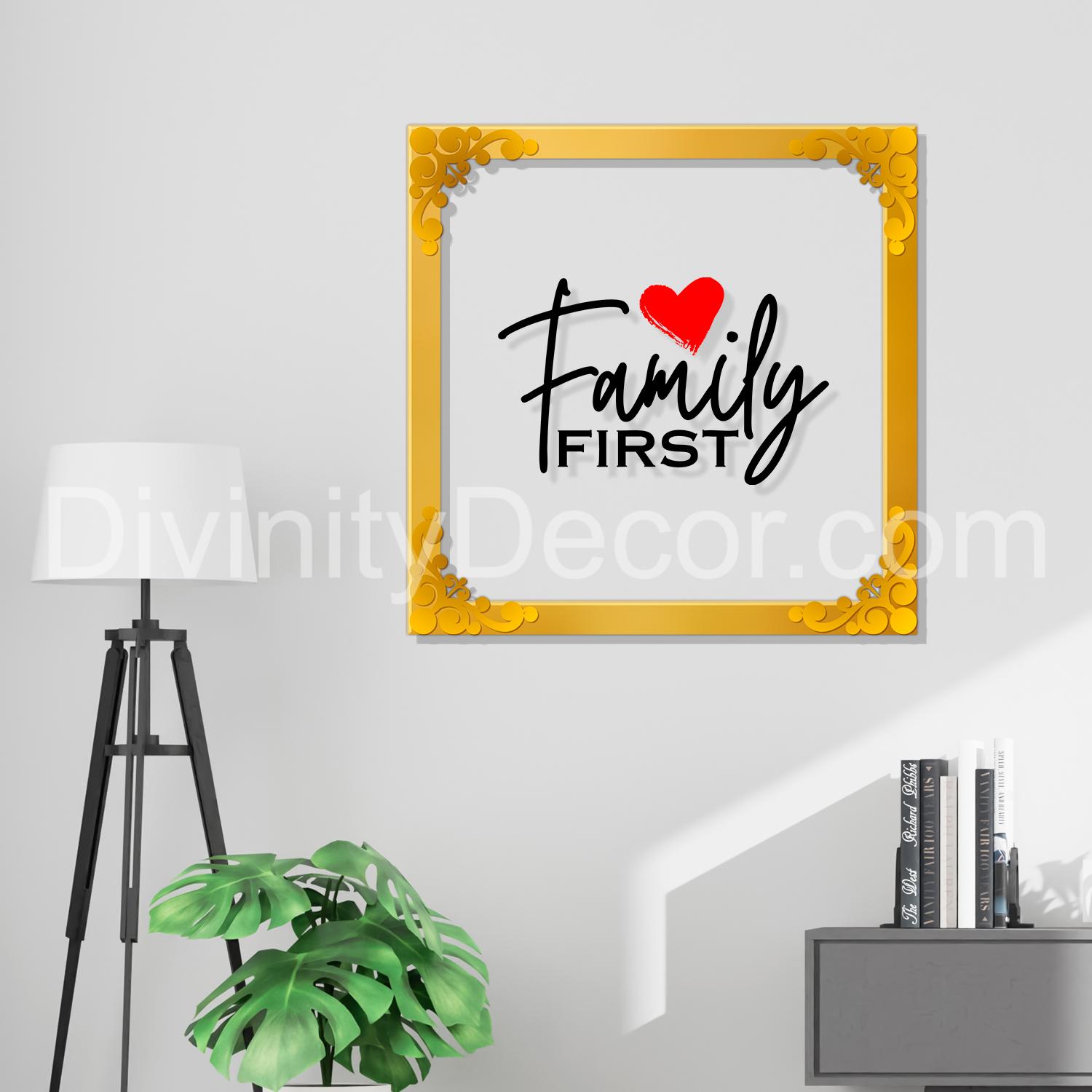 Family first Golden Plaque for Gifting, Wall Decor Clear UV print with Golden Border-15