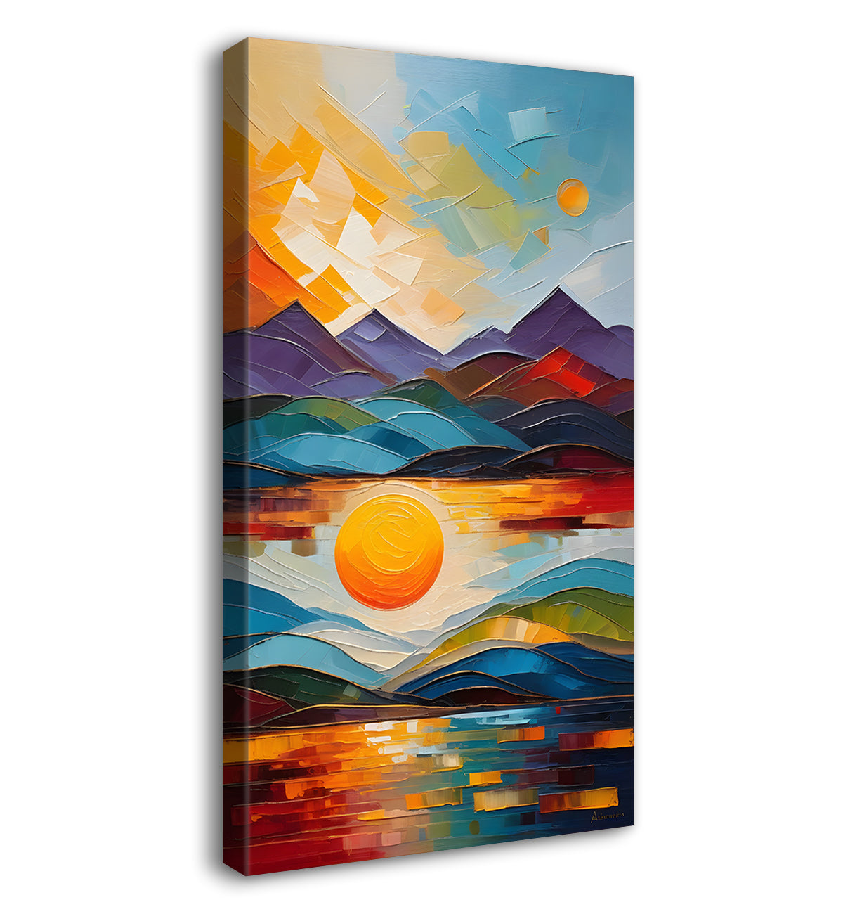 Colourful texutred modern art painting off mountains with sunset Canvas Painting - Design - Modern-V-15