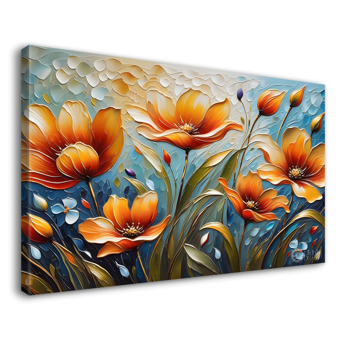 Orange flowers with light textured painting - Design - Flower-15