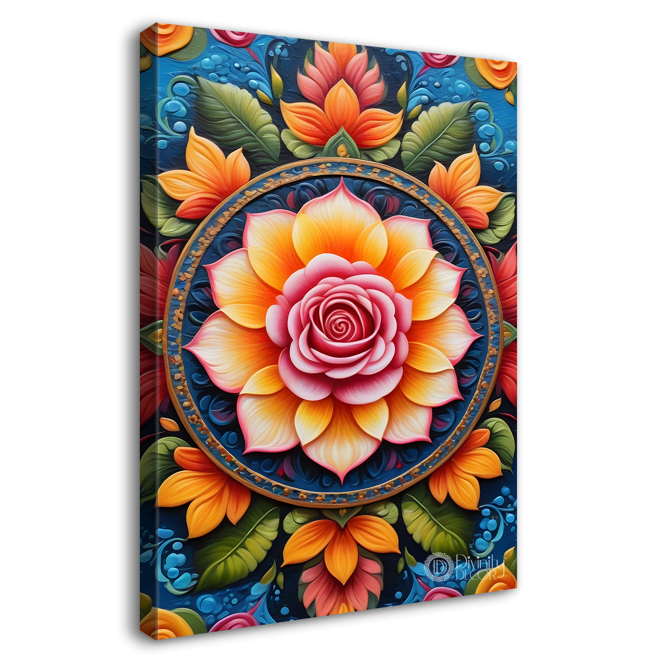 Colourful flower in mandala design textured painting - Flower-V-15