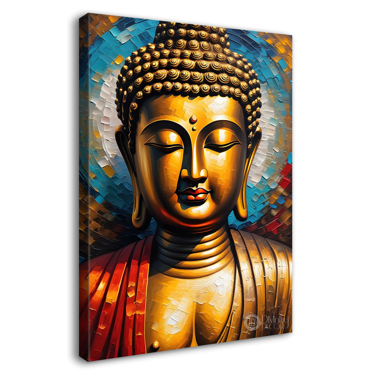 Golden buddha with colourful background textured painting- Buddha-V-15