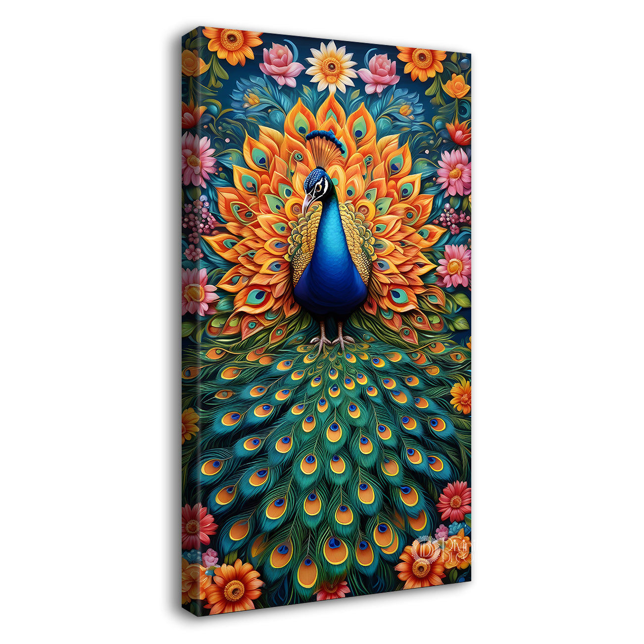 Peacock in bright colours with flowers modern art - Design - Peacock-V-15