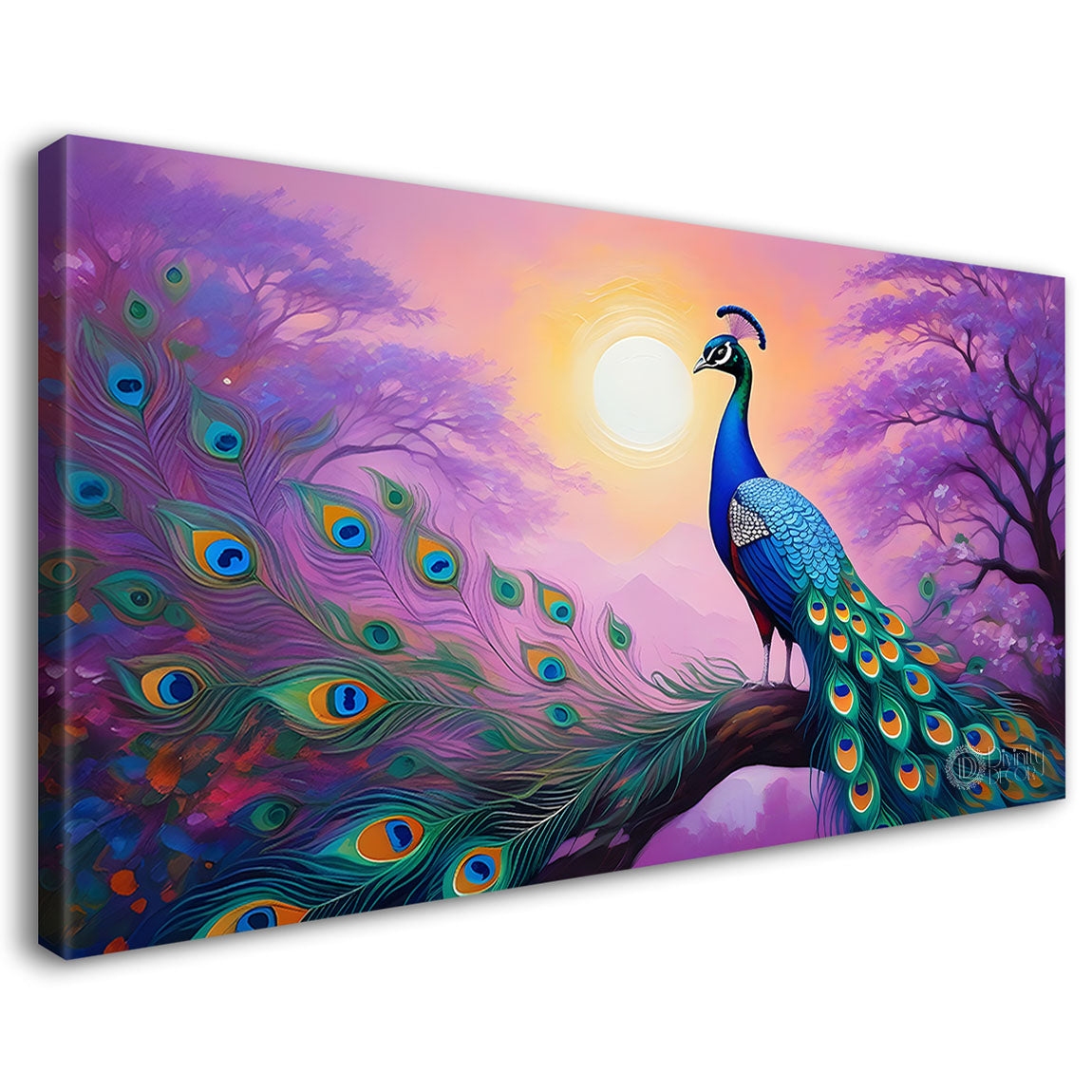 Peacock on the branch of purple tree modern art Canvas Painting - Design - Peacock-16