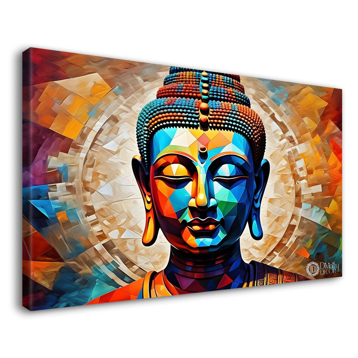 Blue buddha with colorful background textured painting Canvas Wall Painting - Buddha-160