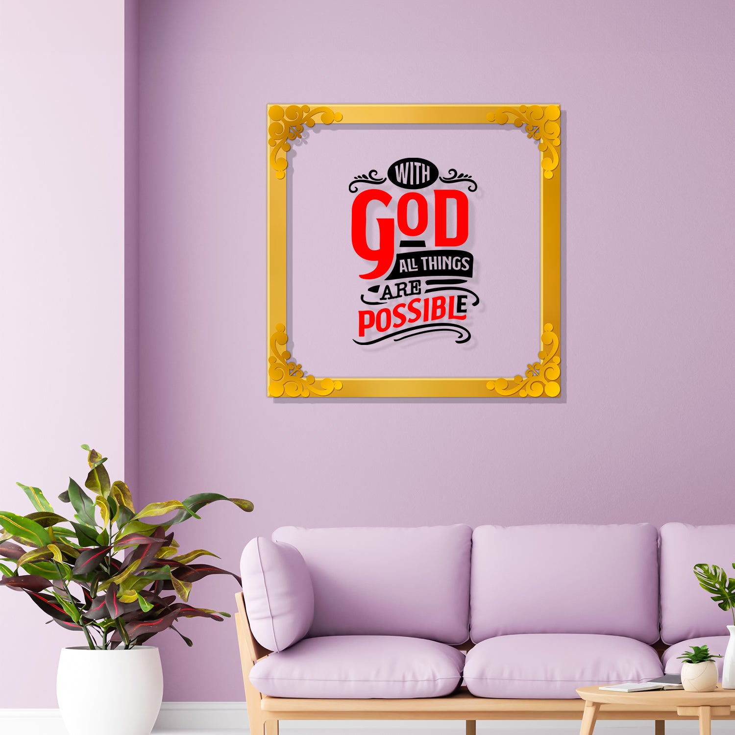 God make all things possible Golden Plaque for Gifting, Wall Decor Clear UV print with Golden Border-160