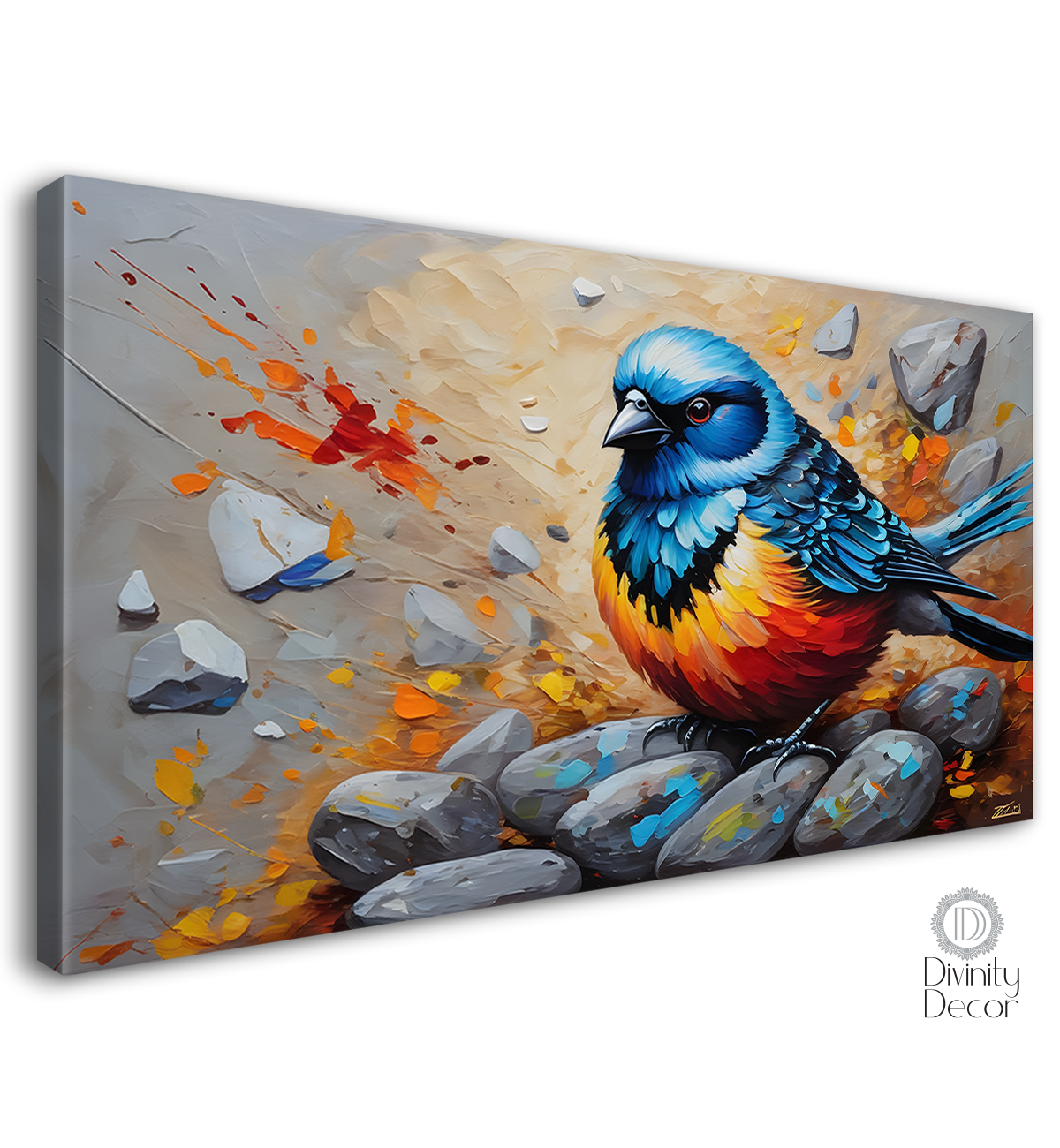 Bird on the rocks in colorful background textured art. - Design - Animal - 160