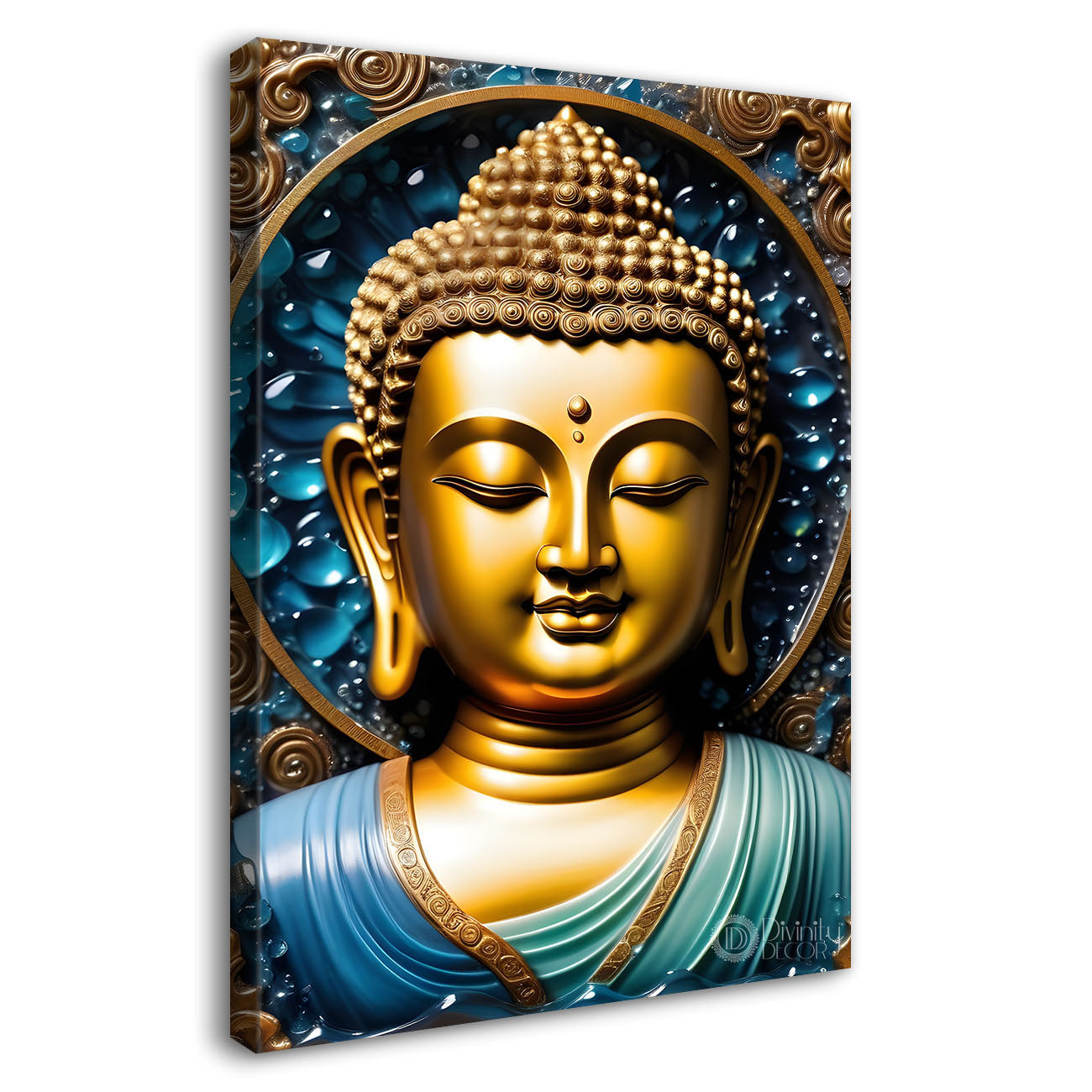 Golden buddha with blue texturd painting - Buddha-V-160