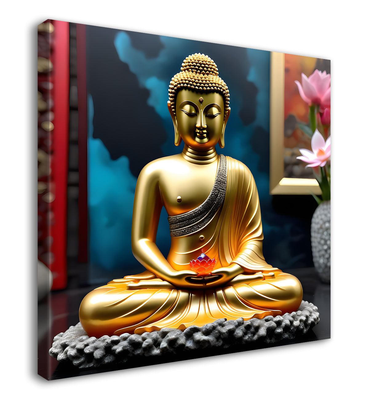Lord Buddha Rasin art marble finish Golden painting 24x24 inch Buddha-S-160