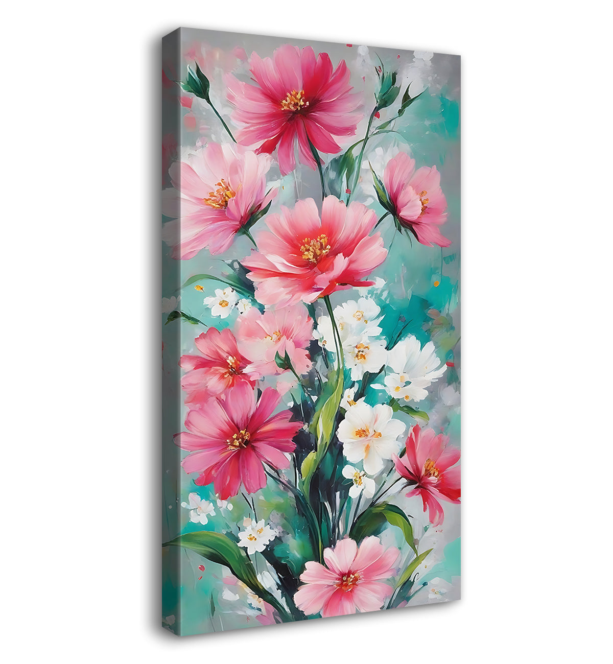 Pink beautiful flowers in textured natural art Canvas Painting - Nature Art -V-160
