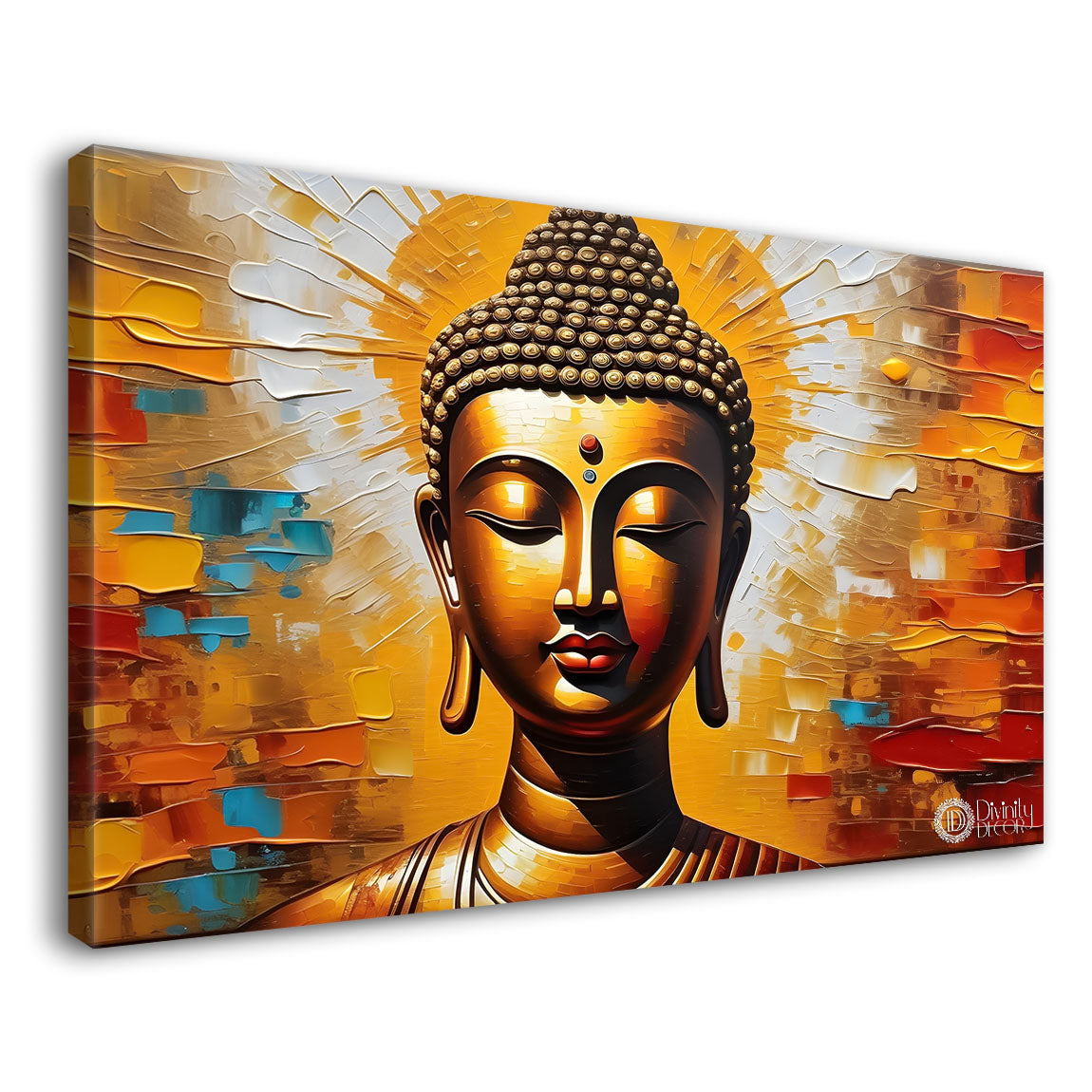 Golden buddha with colorful background textured painting Canvas Wall Painting - Buddha-161
