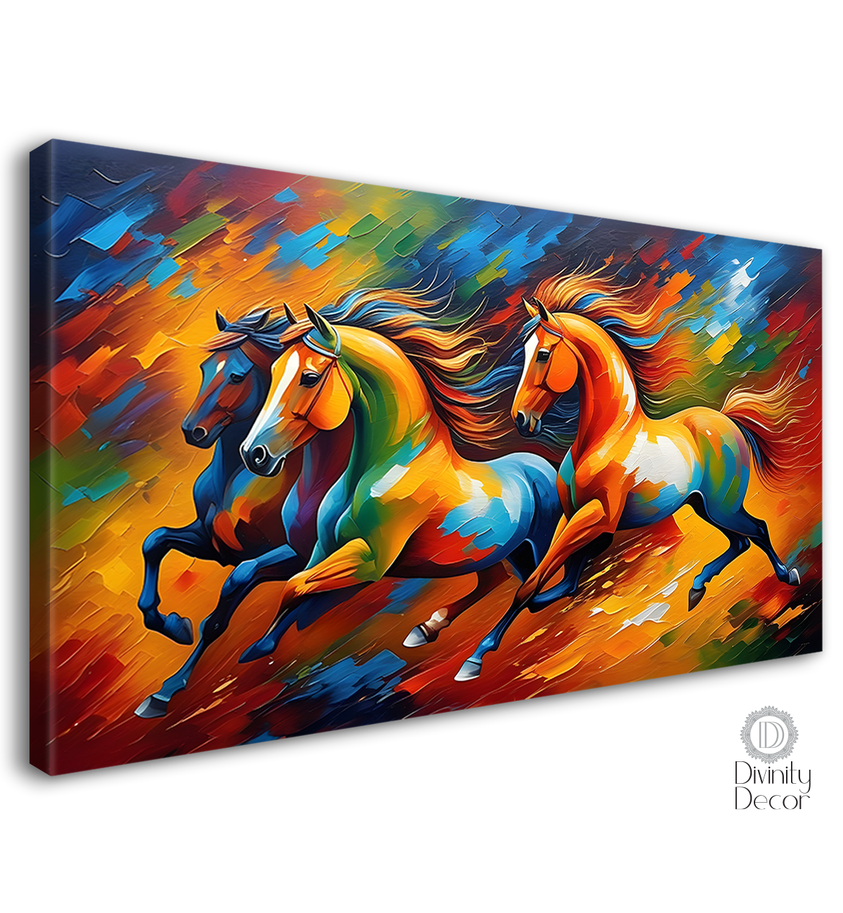 Three horses in colorful textured art Canvas Painting - Design - Horse-161