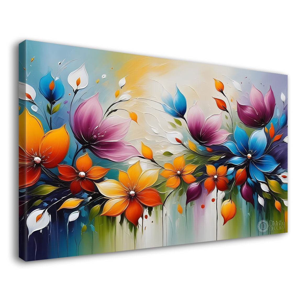 Colorful flowers with blue background- Design - Flower-161