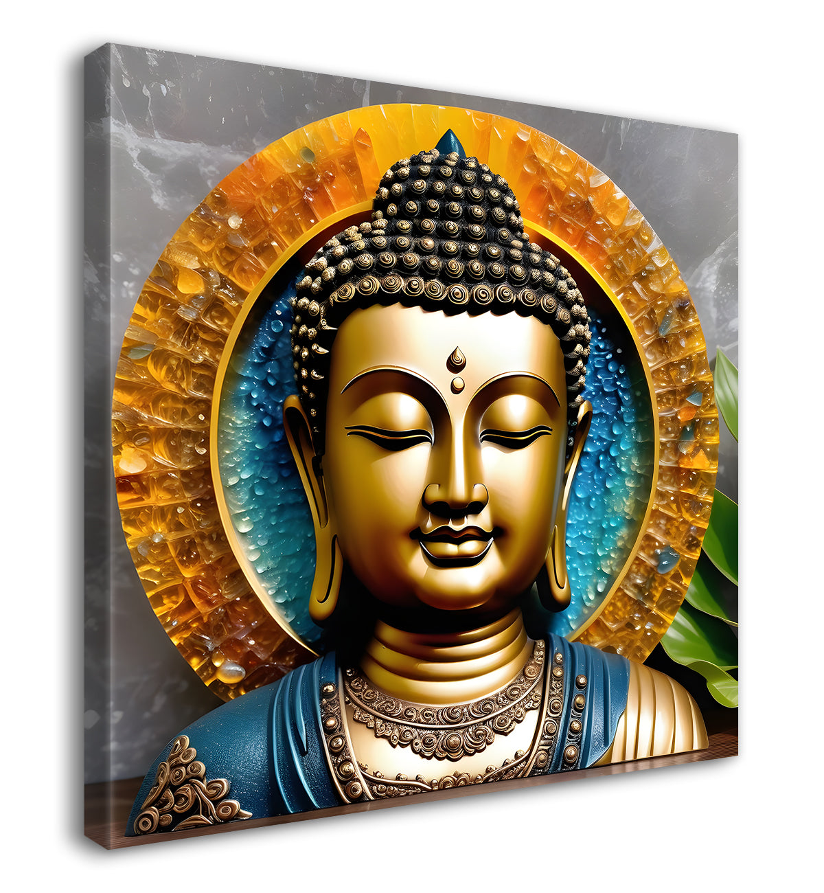 Lord Buddha Rasin art marble finish Golden painting 24x24 inch Buddha-S-161