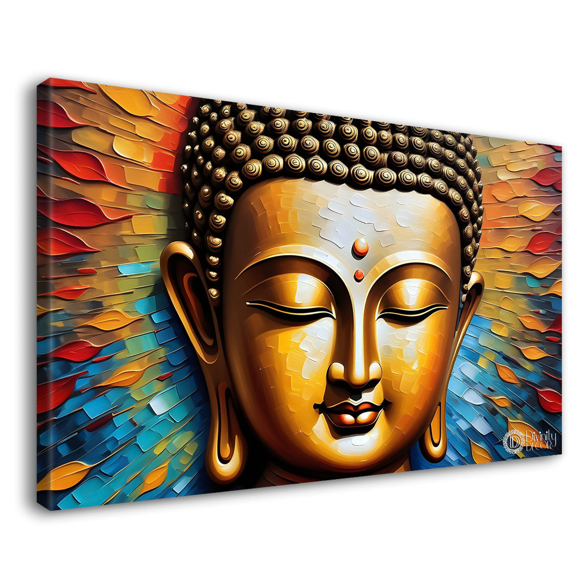 Golden buddha with colorful background textured painting Canvas Wall Painting - Buddha-162