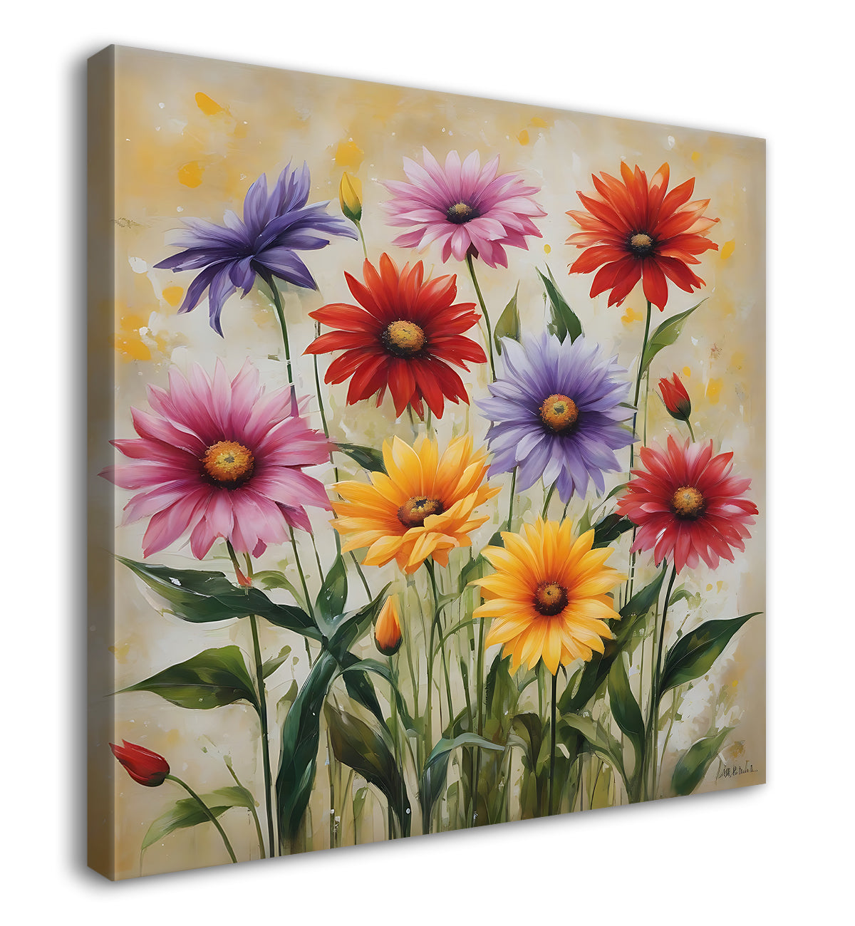 Colourful  flowers in light textured painting - Flower-S-162