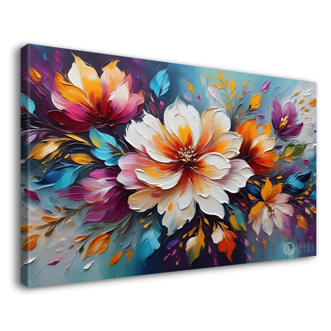 Colorful flowers with blue background- Design - Flower-162