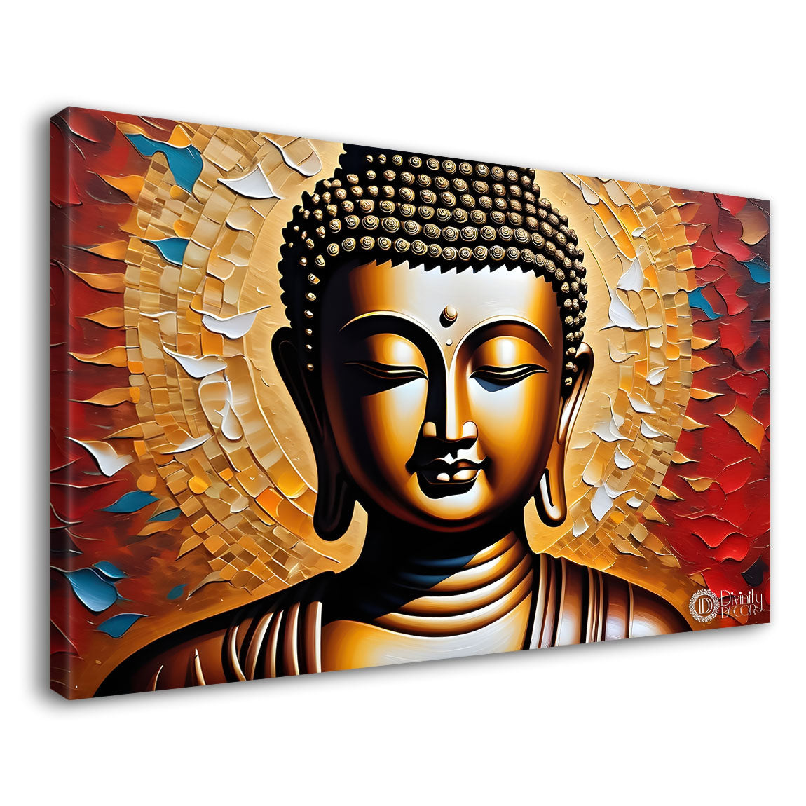 Golden buddha with colorful background textured painting Canvas Wall Painting - Buddha-163