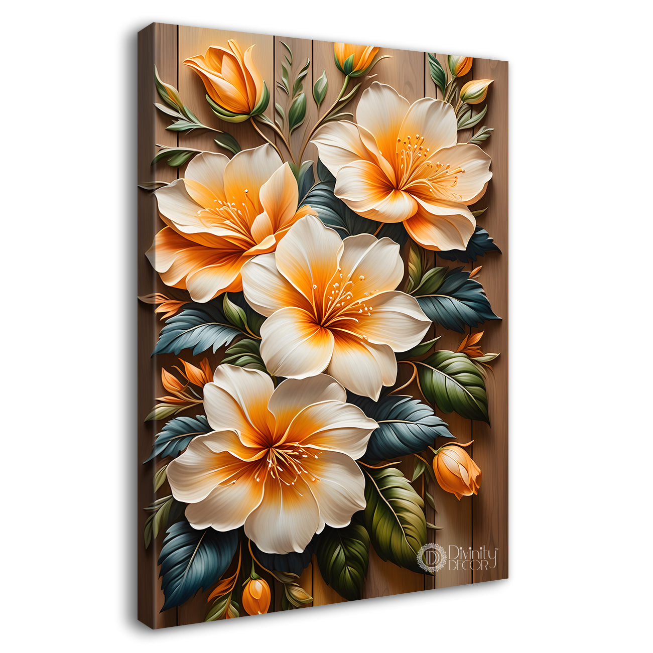 Yellow flowers in light brown textured painting- Flower-V-163