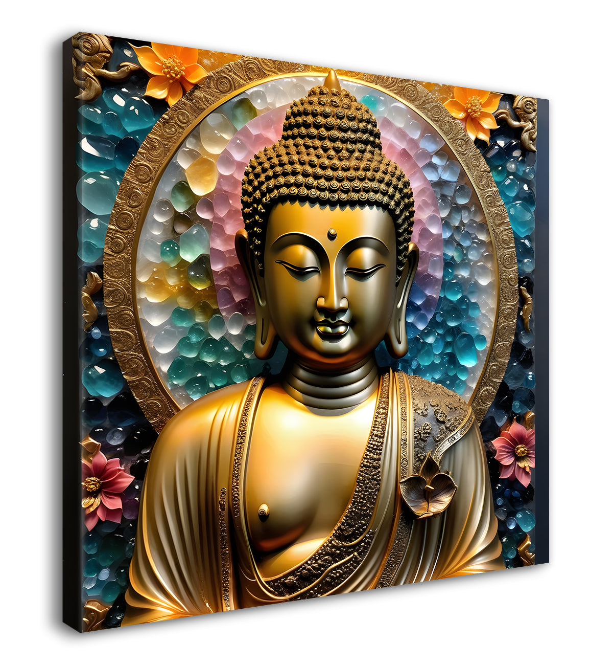 Lord Buddha Rasin art marble finish Golden painting 24x24 inch Buddha-S-163