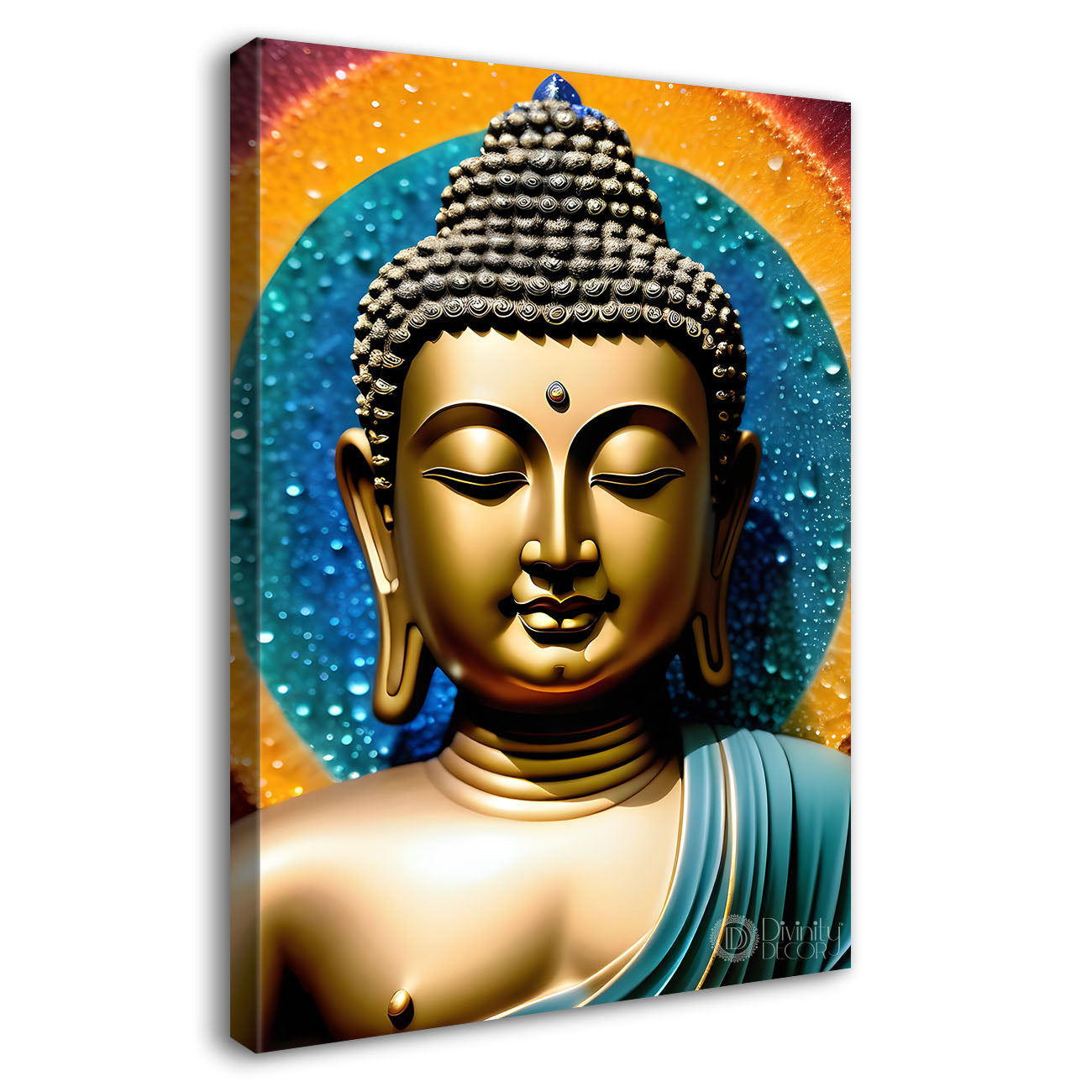 Golden buddha with blue texturd painting - Buddha-V-163