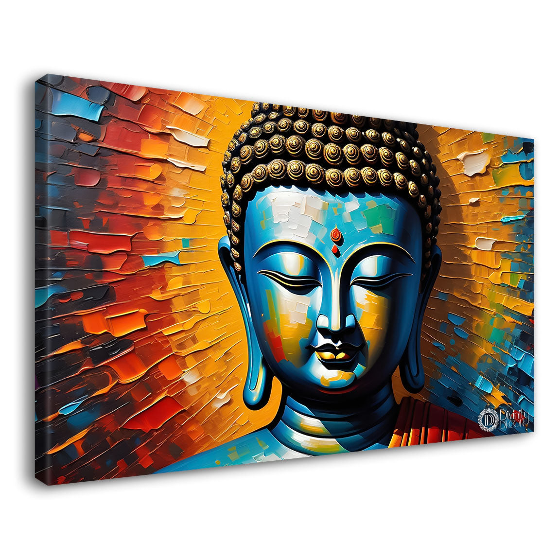 Blue buddha with colorful background textured painting Canvas Wall Painting - Buddha-164