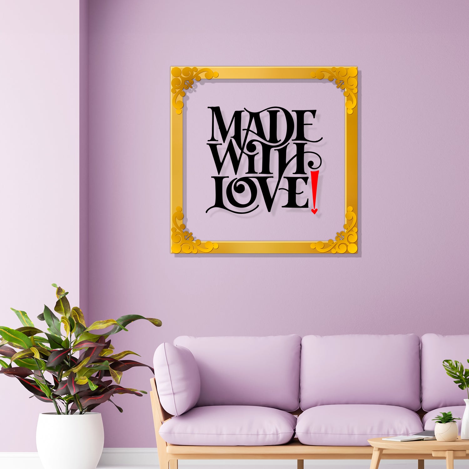 Make with love Golden Plaque for Gifting, Wall Decor Clear UV print with Golden Border-164
