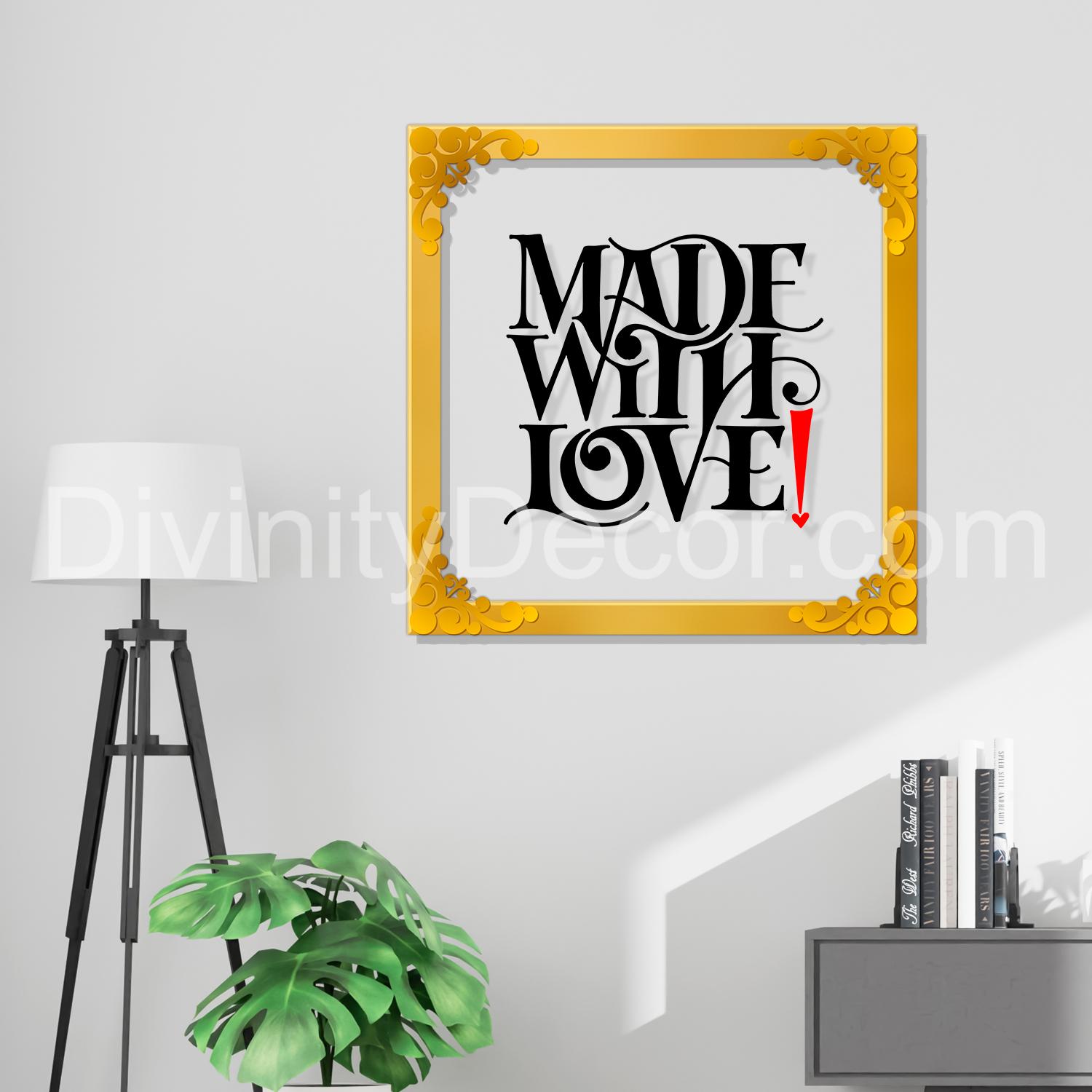 Make with love Golden Plaque for Gifting, Wall Decor Clear UV print with Golden Border-164