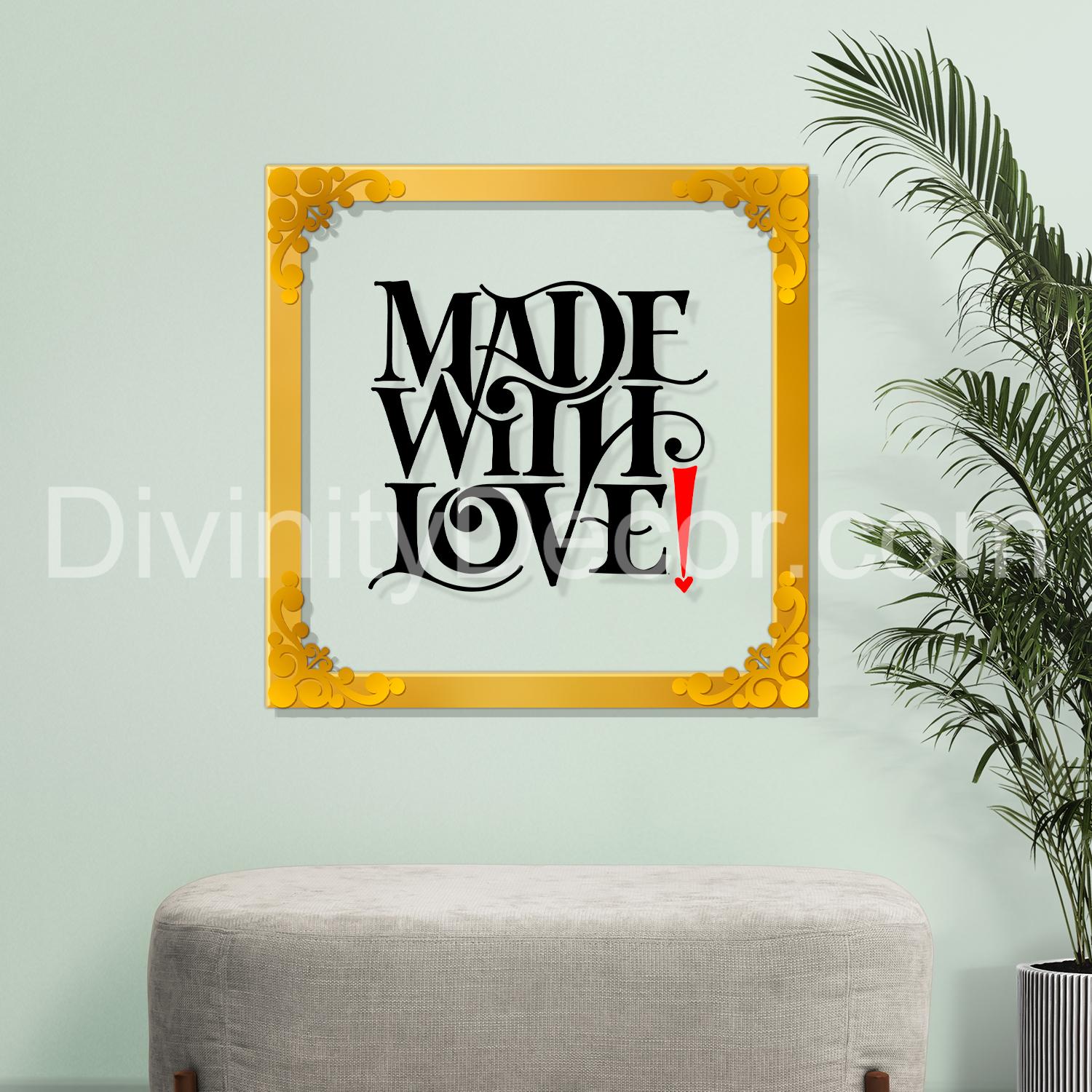 Make with love Golden Plaque for Gifting, Wall Decor Clear UV print with Golden Border-164