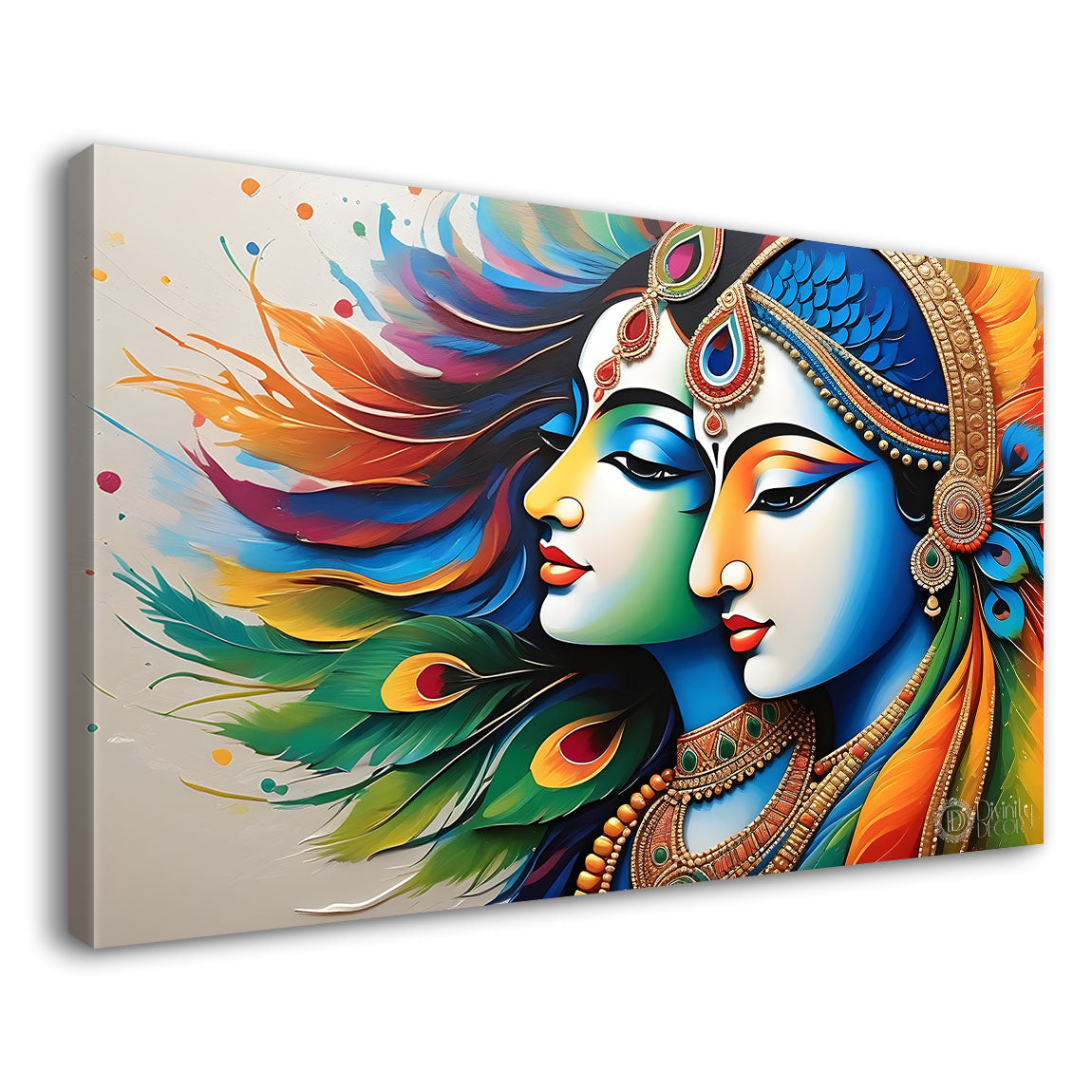 Blue face of Krishna and Radha with colorful background painting Canvas Painting - Design - Krishna-164