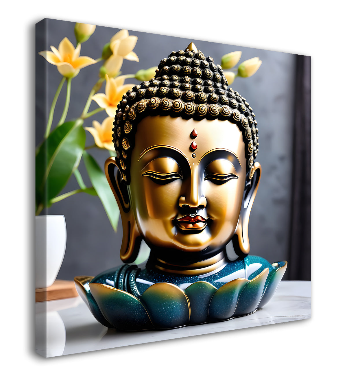 Lord Buddha Rasin art marble finish Golden painting 24x24 inch Buddha-S-164
