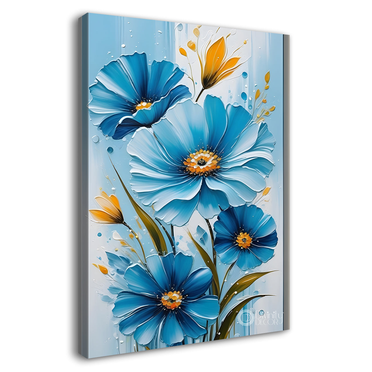 Blue flowers in sky blue textured painting- Flower-V-164