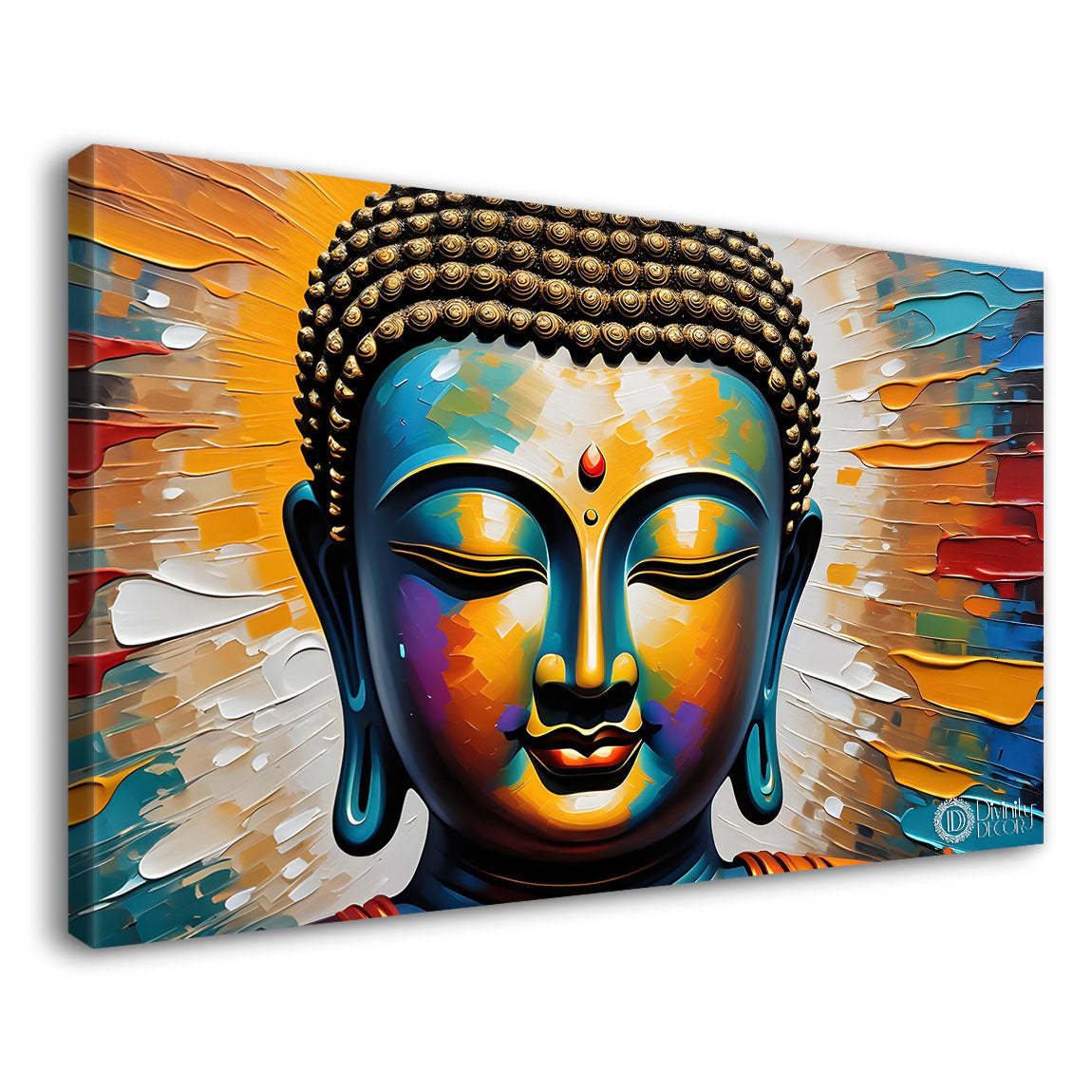 Golden buddha with colorful background textured painting Canvas Wall Painting - Buddha-165