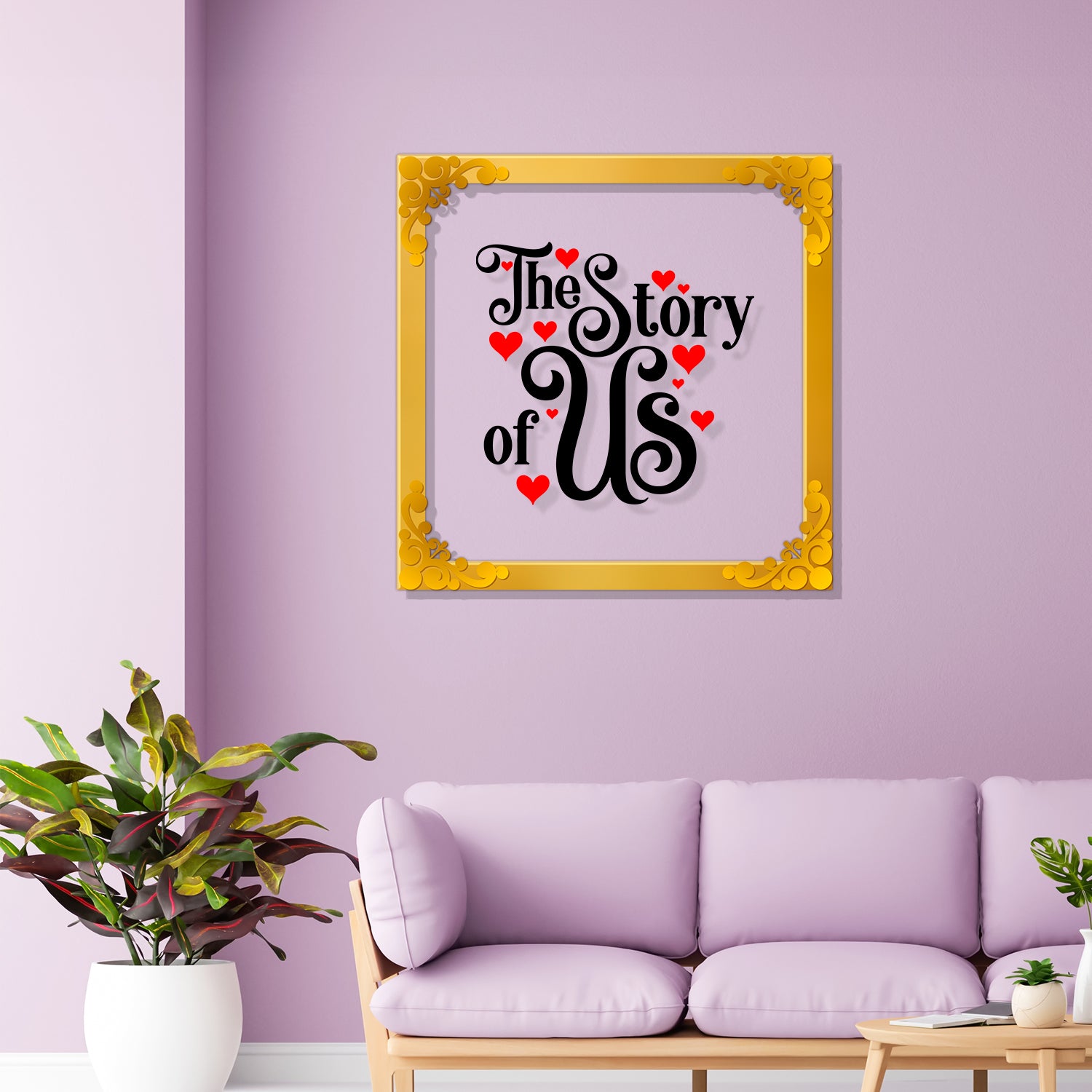 The story of us Golden Plaque for Gifting, Wall Decor Clear UV print with Golden Border-165