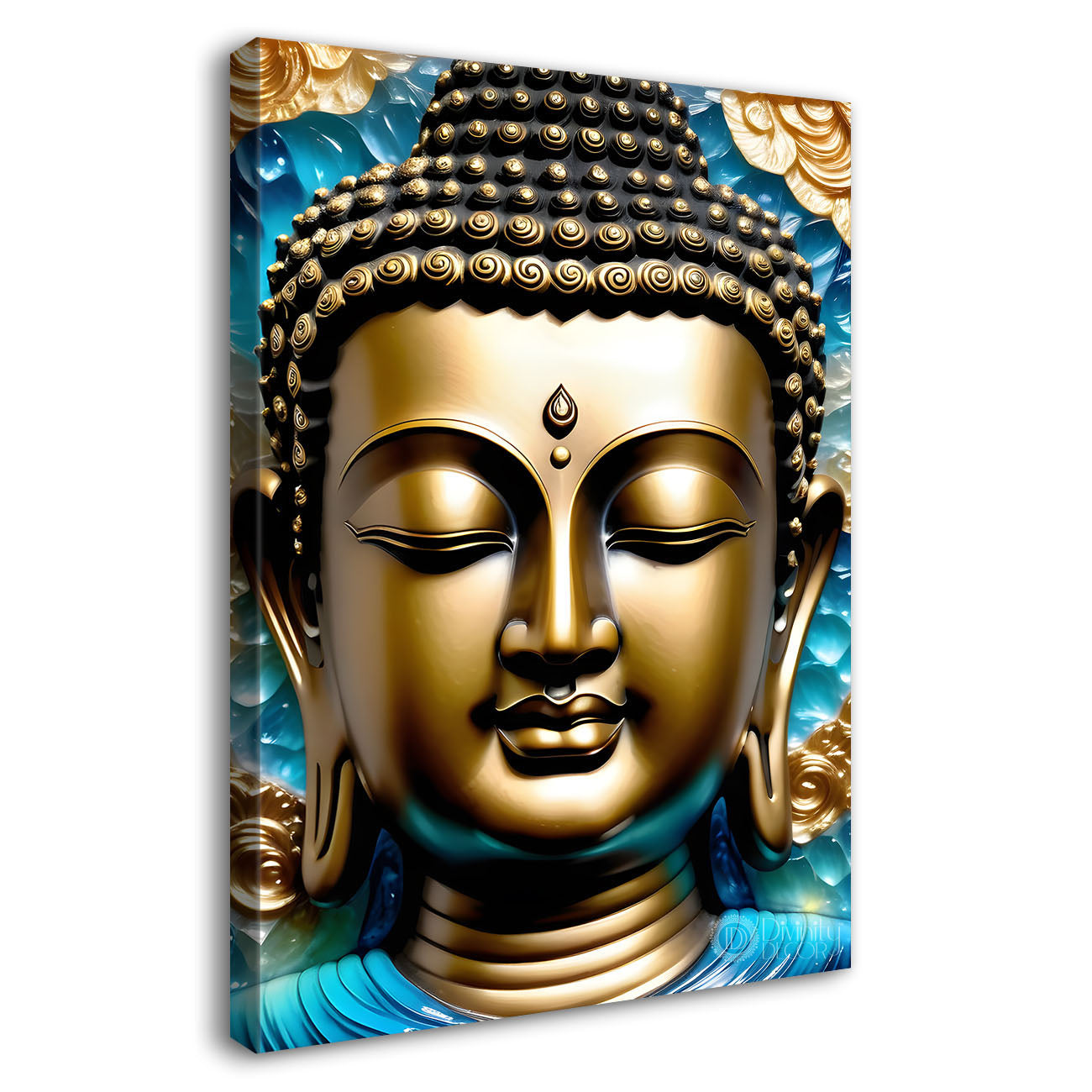 Golden buddha with blue texturd painting - Buddha-V-165