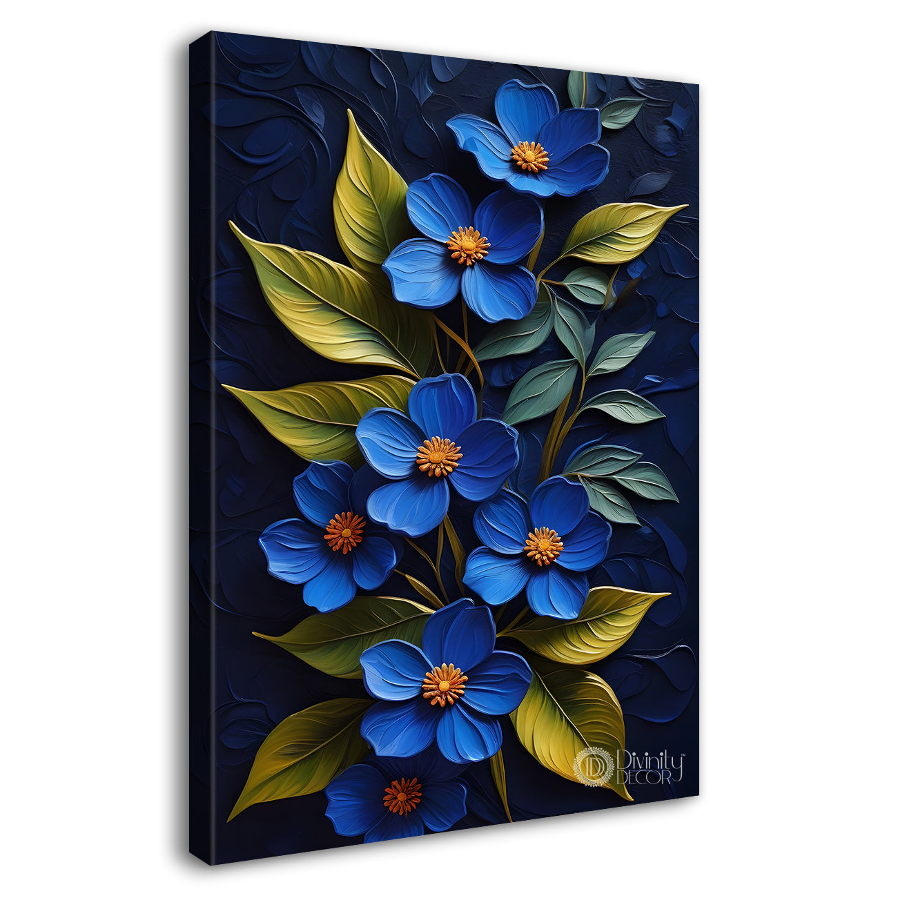 Dark blue textured flower in dark painting- Flower-V-165
