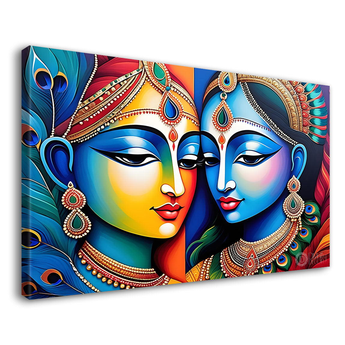 Blue face of Krishna and Radha with colorful background painting Canvas Painting - Design - Krishna-165