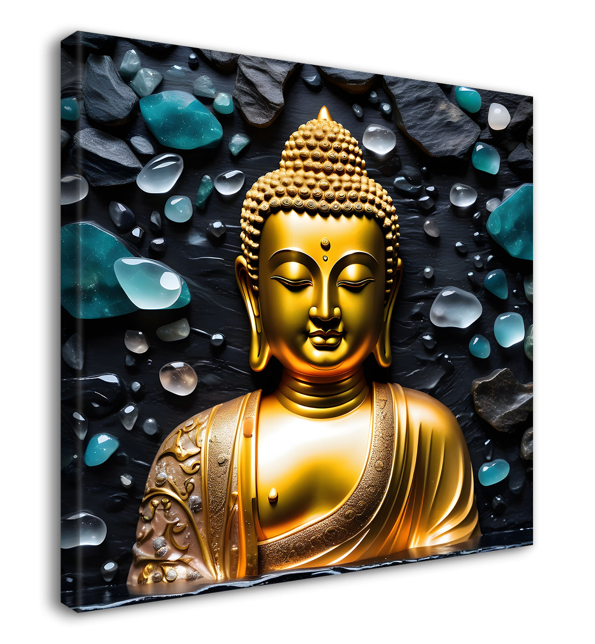 Lord Buddha Rasin art marble finish Golden painting 24x24 inch Buddha-S-165