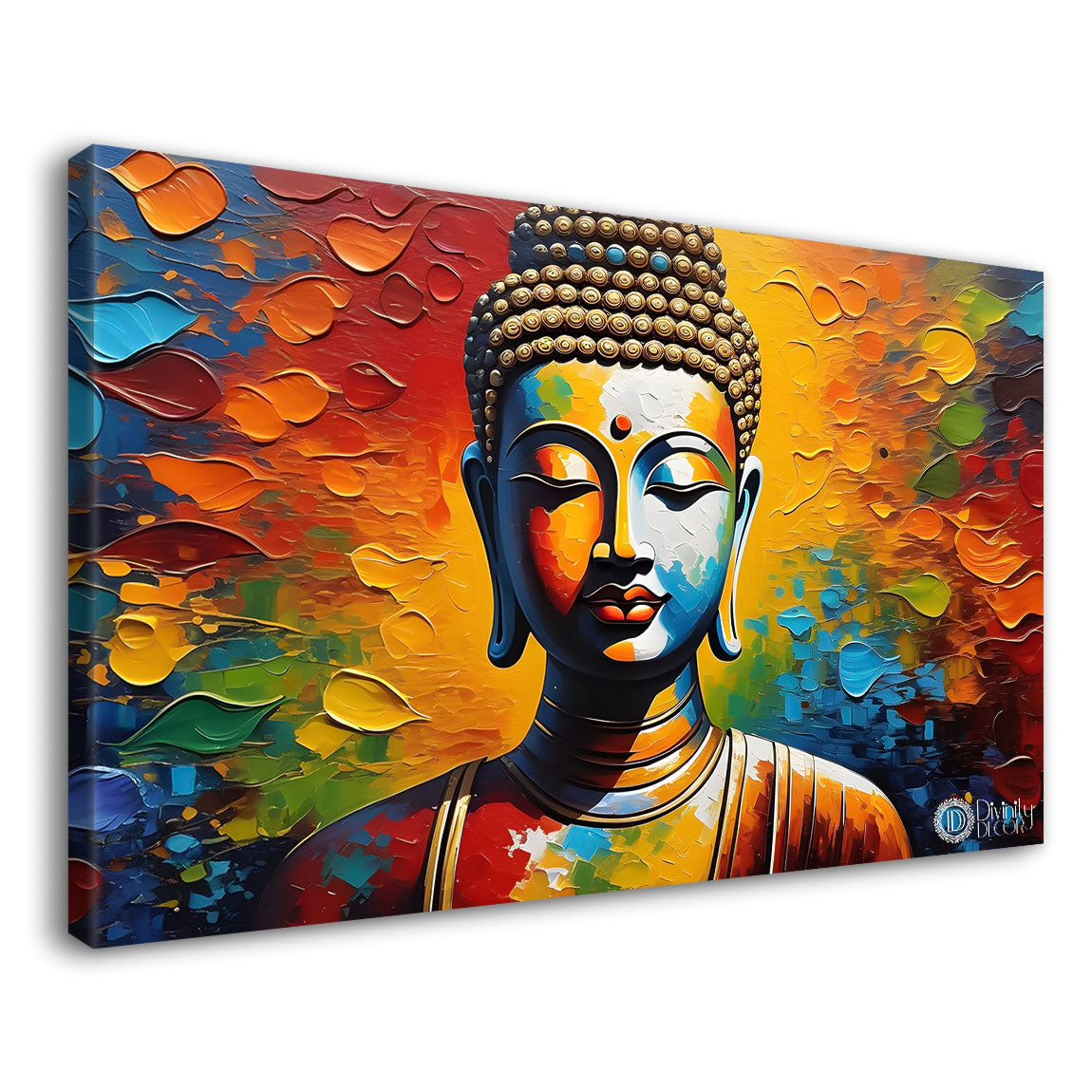 Golden buddha with colorful background textured painting Canvas Wall Painting - Buddha-166
