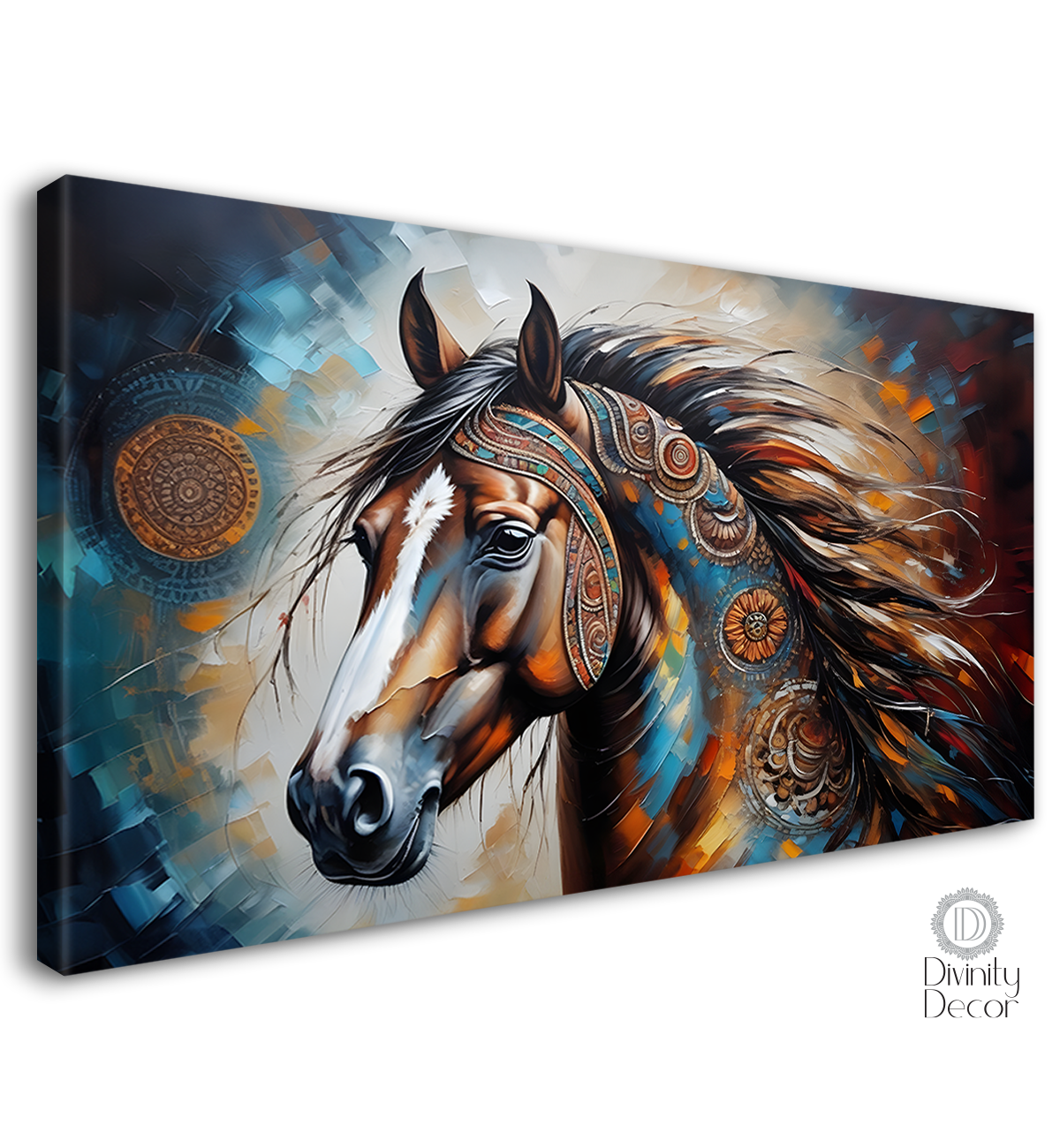 One brown decorated horses in grey textured background art Canvas Painting - Design - Horse-166