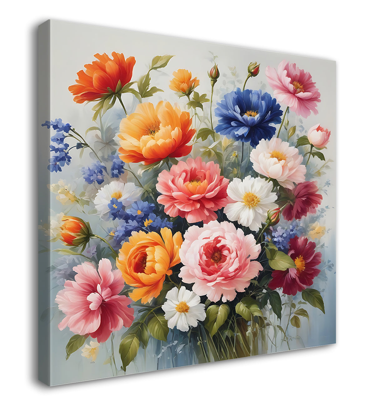 Colourful flowers in a vas in grey textured painting - Flower-S-166