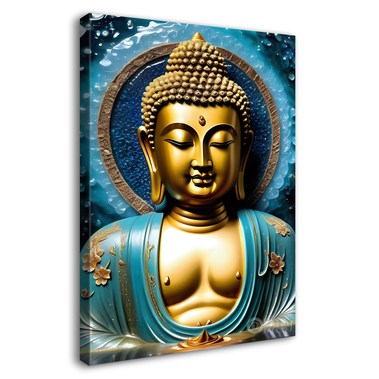 Golden buddha with blue texturd painting- Buddha-V-166