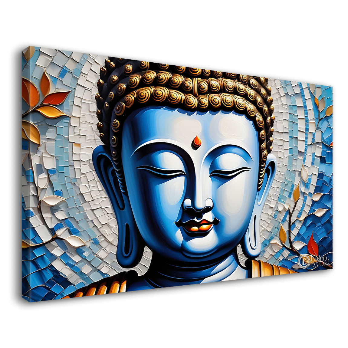 Blue buddha with sky blue background textured painting Canvas Wall Painting - Buddha-167